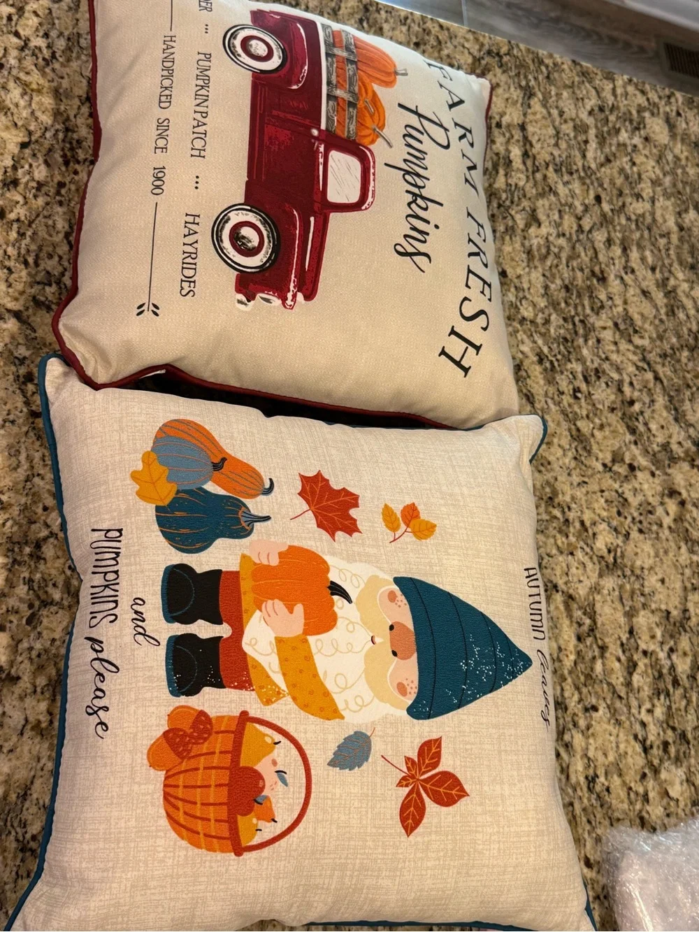 Festive fall accent pillows pumpkins vintage truck gnome set of 2